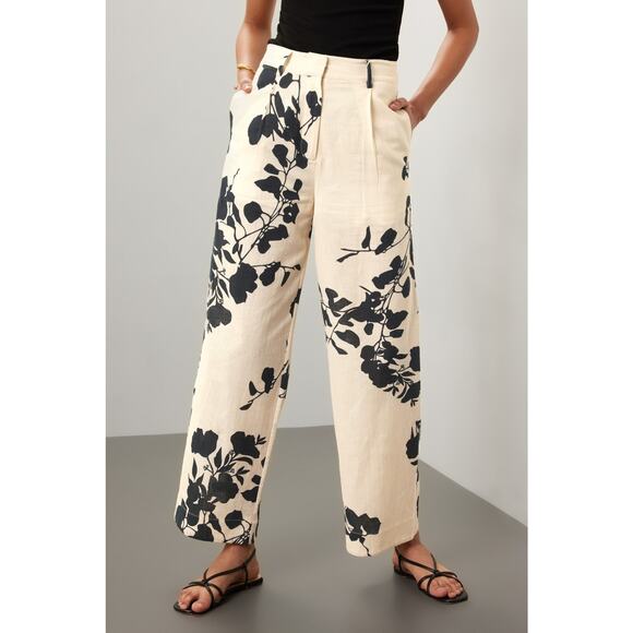 CAROLINA K Off-White Black Floral Abstract Design Zai Button Fly Trousers Size S - Picture 1 of 15
